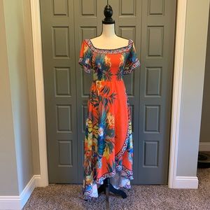 Jealous Tomato Tropical Print Hi-Lo Smocked Dress